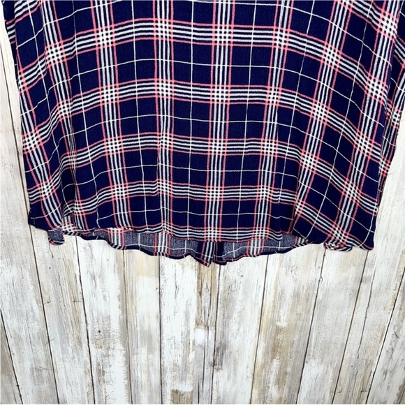 Torrid Harper Georgette Pullover Flutter Blouse in blue, pink, and white plaid - Picture 3 of 6